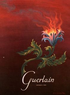 an advertisement for the perfume brand guerlian, with a flower on it's side