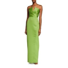 Jay Godfrey Darcy Strapless Satin Gown In Olive Green Elegant Strapless Column Gown In A Luxe Satin Finish With Delicate Draping. V-Neck Strapless Concealed Back Zip Empire Waist Lined Polyester Dry Clean Column Fit About 64" From Shoulder To Hem Green Strapless Dress With Sweetheart Neckline For Gala, Green Strapless Evening Dress For Gala, Elegant Fitted Strapless V-neck Dress, Green Strapless Formal Dress, Elegant Strapless V-neck Dress For Spring, Strapless Green Evening Dress For Cocktail, Green Strapless Evening Dress For Cocktail, Green Strapless Dress With Sweetheart Neckline For Formal Occasions, Elegant Green Strapless Floor-length Dress