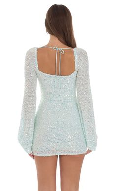 Sequin Long Sleeve Dress in Aqua Blue | LUCY IN THE SKY Long Sleeve Sparkle Dress, Long Sleeve Hoco Dress, Winter Ball Dresses, Sequin Long Sleeve Dress, Hoco Dresses Blue, Long Sleeve Homecoming Dresses, Hoco Dresses Long Sleeve, Cute Homecoming Dresses, Winter Formal Dresses