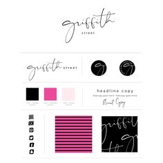 some type of font that is in different colors and styles, including pink, black, white