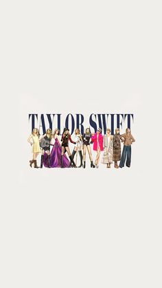 several people are standing in front of the words taylor and swift on a white background