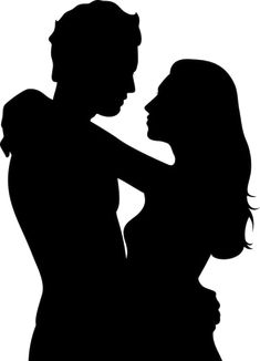 a man and woman silhouetted against a white background