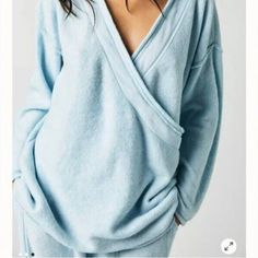 Comfy, Super-Soft And Cozy Light Blue Color 88% Polyester, 6% Polyamide, 6% Elastane Size S Length: 29'', Pit To Pit: 25'' New Without Tag, Tag String Still Attached B-53(8) - 3 Cozy V-neck Sweatshirt For Loungewear, Cozy V-neck Top With Soft Texture, Comfy Tops For Spring Relaxation, Cozy Winter Tops For Relaxation, Relaxed Blue Long Sleeve Top, Blue Sweater For Loungewear, Blue Relaxed Fit Sweater For Loungewear, Light Blue Long Sleeve Sweatshirt For Loungewear, Comfy Soft Texture Tops For Spring