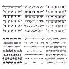 a set of decorative borders and dividers with hearts, arrows, stars and other shapes