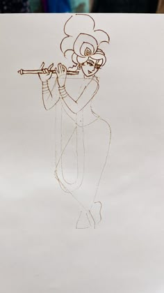 a drawing of a woman holding a flute