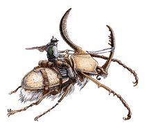 a drawing of a bug with long legs and large horns on it's back