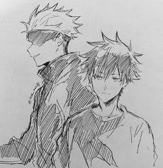 an image of two people that are in the same drawing style, one is holding his arm around the other's shoulder