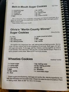 an open recipe book with instructions on how to make cookies