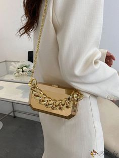 BirdinBag - Compact Metallic Chain Handbag Gold Crossbody Baguette Bag For Evening, Party Clutch Satchel With Chain Strap, Gold Crossbody Flap Bag For Mobile Phone, Gold Crossbody Flap Bag With Phone Pocket, Chic Gold Baguette Bag For Party, Chic Gold Baguette Bag For Evening, Pouch Bags With Gold-tone Hardware For Fashion Accessory, Pouch Bags With Gold-tone Hardware, Chain Strap Clutch Bag