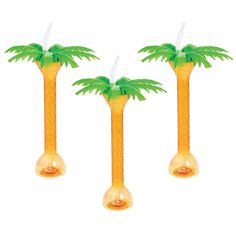 three palm trees are in the shape of vases with candles on them and one is yellow