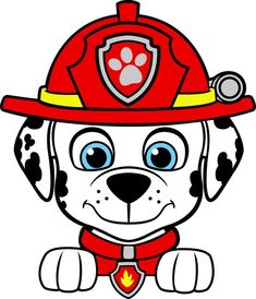 a cartoon fire dog with a helmet on