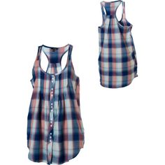 a women's blue and pink plaid tank top