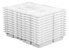 a stack of plastic containers on a white background