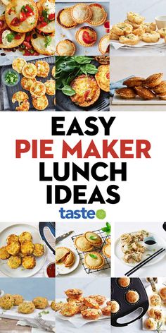 the cover of easy pie maker lunch ideas by tastee, with images of different pastries and desserts