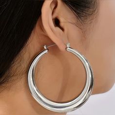 Large Chunky Hoop Earrings. Hoops. Polished Silver Plated Copper. I Accept Reasonable Offers And Discount Bundles!! Check Out My Other Listings And Follow Me!! I Have Over 4500 Listings And I Offer Buy2 Get 3rd Free Or 30% Off 5+ Items At Poshmark.Com/Closet/Pepepizzazz On Posh App, Use My Invite Code "Pepepizzazz" For Extra $10 Coupon Owl Earrings Studs, Iron Jewelry, Jewelry Delicate, Hoop Earrings Silver, Chunky Hoop Earrings, Earrings Hoops, Party Earrings, Earrings Elegant, Round Stud Earrings