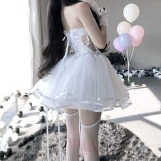 Load image into Gallery viewer, Cute Black/White Lace Ruffles Tutu Skirt EG16299 - Egirldoll E Girl Clothes, Harajuku Clothes, Egirl Clothes, Clothes Cute, Kawaii Dress, Girly Dresses, Lingerie Dress, White Dresses, Gothic Outfits