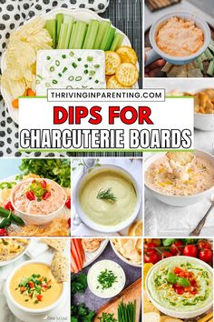 different dips for charcutette boards with text overlay