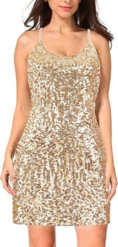 Amazon.com: MANER Women's Glitter Sequin Dress Adjustable Spaghetti Strap Sparkle Party Dresses (Champagne, Medium) : Clothing, Shoes & Jewelry Glitter Sequin Dress, Party Dress Club, Full Sequin Dress, Womens Sequin Dresses, Dresses Champagne, Sleeveless Party Dress, Sequin Cami Dress, Lover Dress, Sparkle Party