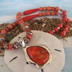 Fiesta Red Necklace  Coral Necklace  Sea by OBXBluePelican on Etsy Attention Please, Jasper Pendant, Bohemian Rhapsody