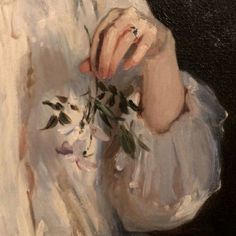 a painting of a woman with flowers in her hand