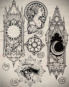 an old school tattoo design with various symbols