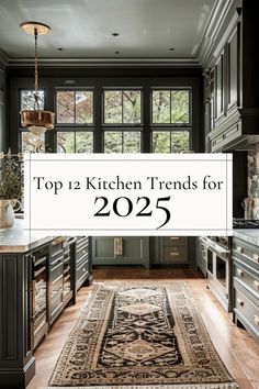 the top 12 kitchen trend for 2012 is featured in this image with an area rug