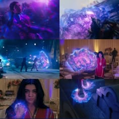 the collage shows various images of people in different places, including an image of a person holding a glowing object