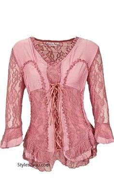 Jocelyn Blouse In Pink #boutique #lace #vintage #vintageinspired #online #womensclothing #womansclothing #blouse #dress #selfie #you #hi #love #beautiful #pretty #fashion Pretty Angel Clothing, Steampunk Blouse, Crochet Wedding Dress Pattern, Angel Clothing, Victorian Corset, Corset Blouse, Pretty Angel, Boring Clothes, Women Long Sleeve Tops