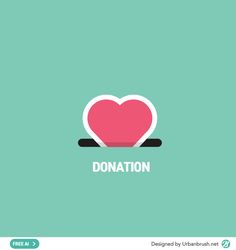 a pink heart with the word donation on it's side, against a green background