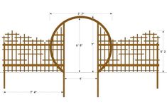 a wooden structure with measurements for the top and bottom sections, including an arched doorway