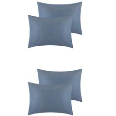 three blue pillows sitting on top of each other