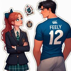 two people in school uniforms standing next to each other