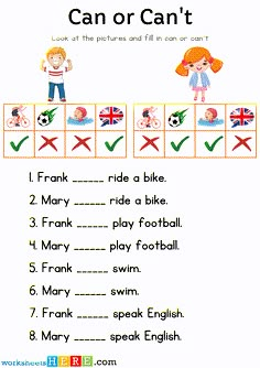 an english worksheet for children to learn how to spell the word can or can't