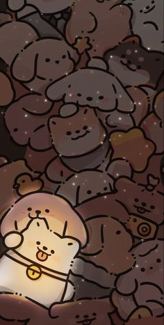 a bunch of teddy bears that are in the dark