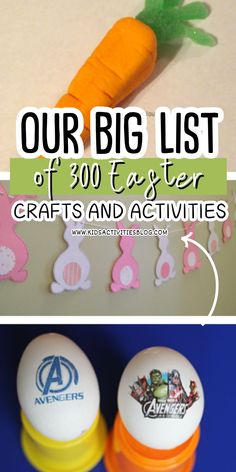 two pictures with the words our big list of 30 easter crafts and activities on them