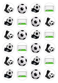 soccer stickers with different types of balls and shoes on them, all in black and white