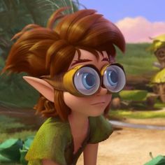 a cartoon character with large glasses looking into the distance