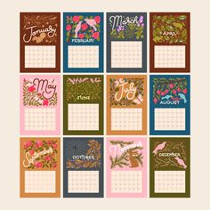 Design & Sell an Illustrated Calendar Class – Liz Kohler Brown Calendar Design Inspiration, Illustrated Calendar, Calendar Vintage, Illustration Calendar, Calendar January, Table Calendar, Vintage Botanical Illustration, 달력 디자인, Botanical Illustration Vintage