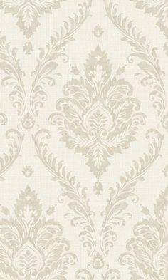 a white and beige wallpaper with an ornate design