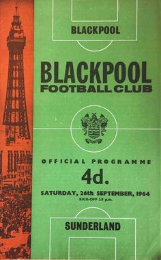 an old football program is displayed in front of a tower with the name liverpool on it