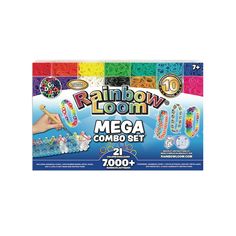 the rainbow loom mega combo set contains various colors and sizes, including one with an assortment