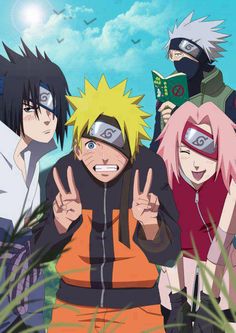 naruto and his friends are posing for the camera