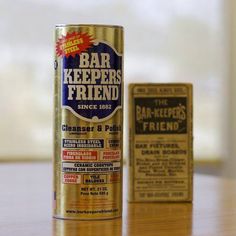 a can of bar keepers friend sitting on a table