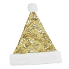 Costume Snowflake Santa Hat Medium Gold Polyester Christmas Santa Hat, Gold Costume, Christmas Clothing, Holiday Hats, Christmas Central, Stocking Tree, Snowflake Christmas, Indoor Christmas Decorations, Gold Velvet