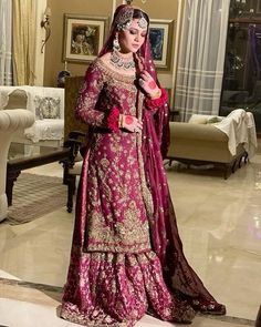 Bridal Gharara, Pakistani Dresses Party, Red Dupatta, Afghani Clothes, Traditional Wedding Dress