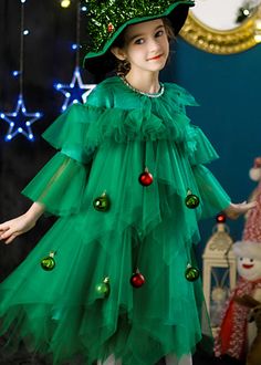 Fine Green O-Neck Layered Christmas Tree Tulle Kids Long Dresses Long SleeveFabric: TulleSize Fit: Fit: This garment fits true to size.Length: Size 130 measures 65cm from shoulder to hemBust:The bust size for size 130 measures around 68cmWash: Hand Wash Cold. Christmas Tree Tulle, Layered Christmas Tree, Kids Long Dress, Green Tulle Skirt, Christmas Tree Green, Green Tulle, Christmas Book, Green Christmas Tree, Christmas Books