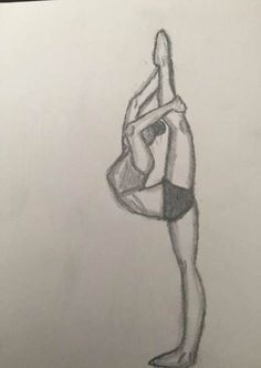 a pencil drawing of a person doing a handstand on one leg with their arms in the air