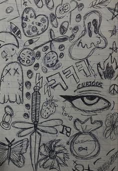 a drawing of many different things in the sky with words written on them and an eye