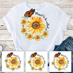 Personalized Blessed To Be Called Mama Shirt, Custom Sunflowers And Name Shirt, Mama Sunflower Shirt, Mother's Day Shirt, Sunflower Custom ♥♥ ORDERING INFO  This listing is for 1 shirt, to purchase two or more, simply add to cart as many times as needed and don't forget to say what print should be on each shirt! ♥ HOW TO: 1) Select Shirt STYLE and COLOR from 1st drop down (see charts in pictures for options of colors for each style) 2) Choose the SHIRT SIZE from the 2nd drop down (see measuremen Sunflower Maternity Shirt, Cotton T-shirt With Sunflower Design, Trendy Relaxed Fit T-shirt With Sunflower Print, Spring Black T-shirt With Sunflower Print, Spring Sunflower Print T-shirt, Sunflower Shirt, Birthday Tshirts, Mothers Day Shirts, Mama Shirts