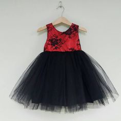 Red and Black Lace Flower Girl Dress. Tutu Dress, Party Dress, Formal Girls Dress, Satin and lace dress, Girls tutu dress Satin And Lace Dress, Burgundy Flower Girl Dress, Red Flower Girl Dresses, Party Dress Formal, Fluffy Dress, Lace Flower Girl Dress, Toddler Christmas Dress, Toddler Skirt, Twirly Dress